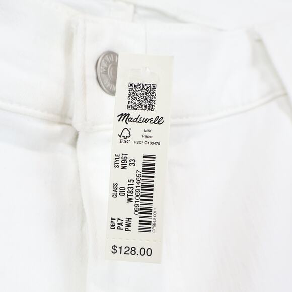 NWT Madewell Kick Out Flare Leg Mid Rise Crop Jeans In Pure White Size 33 - Picture 9 of 9